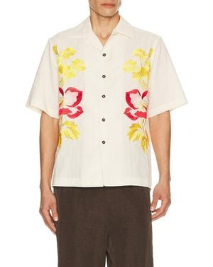 Commas Embroidered Peonies Bowling Shirt - Orange