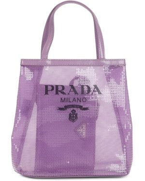 Prada Rete Paillettes Tote Bag - Purple
