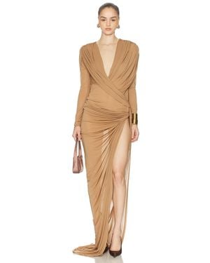 Atlein Draped Longsleeve Dress - Natural