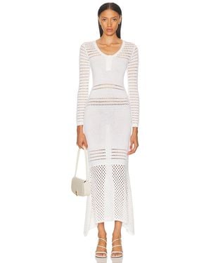 Matthew Bruch Striped Mesh Handkerchief Midi Dress - White