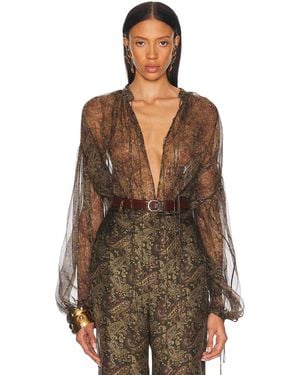 Saint Laurent Tie Neck Blouse - Brown