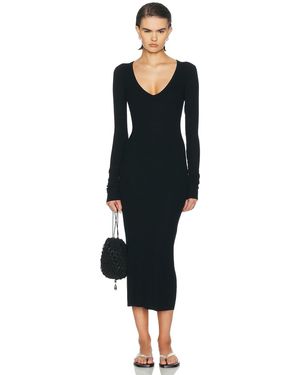 ÉTERNE V Neck Butter Rib Midi Dress - Black