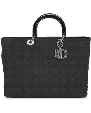 Dior Cannage Denim Lady Tote Bag - Black