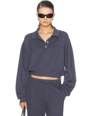 ÉTERNE Cropped French Terry Polo Sweatshirt - Blue