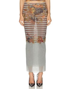 Jean Paul Gaultier Mesh Printed Marinière Grape Long Skirt - Multicolor