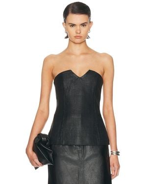 St. Agni Woven Leather Strapless Bodice Top - Black