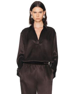 Tom Ford Silk Satin Polo Top - Black