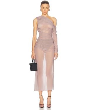 Atlein One Sleeve Draped Long Dress - Pink