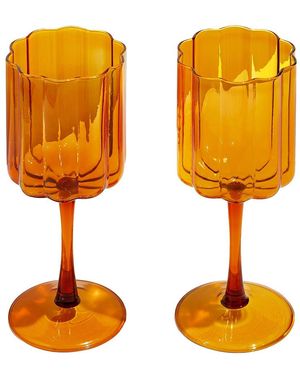 Fazeek Wave Wine Glasses Set Of 2 - Orange