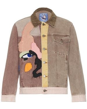 Kidsuper Patchwork Face Colorblocked Twill Jacket - White