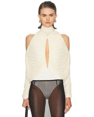 Francesco Murano High Neck Cut Out Blouse - Natural