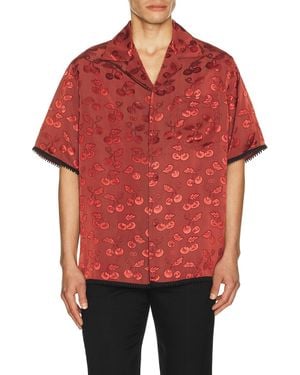 Valentino Satin Cherry Button Up Shirt - Red