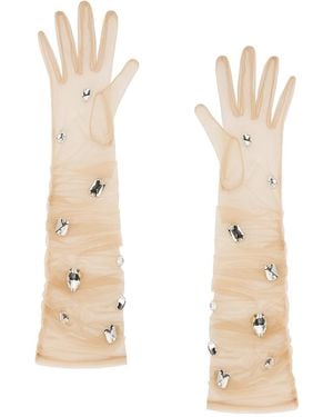 David Koma All Over Crystal Embroidered Gloves - White