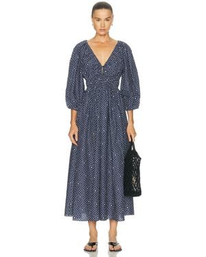 Matteau Shirred Plunge Button Dress - Blue