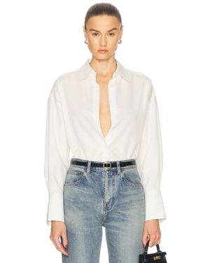 RENGGLI Boxy Long Sleeve Button Up Top - White