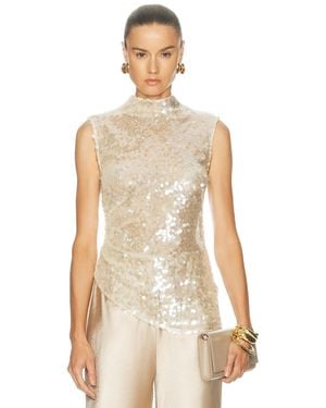 LAPOINTE Mesh Sequin Mockneck Top - Natural