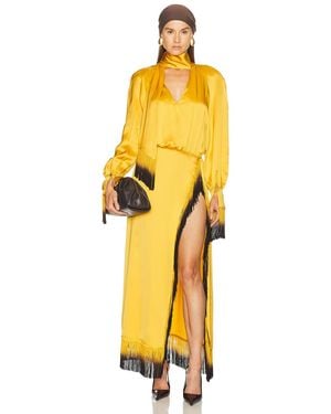 ROWEN ROSE Satin Fringe Maxi Dress - Yellow