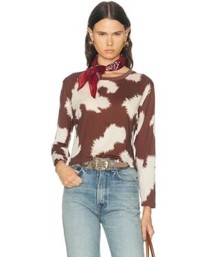 Bode Featherweight Cow Print Long Sleeve Tee - Red