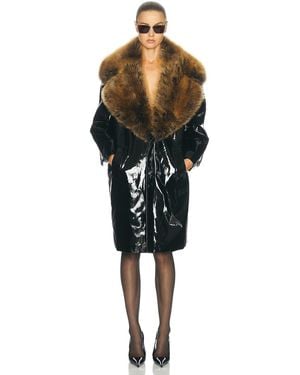Saint Laurent Shearling & Faux Leather Coat - Black