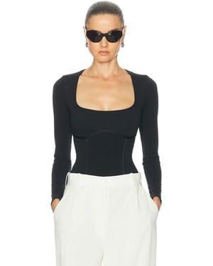 Fleur du Mal Scoop Neck Long Sleeve Bodysuit - Black