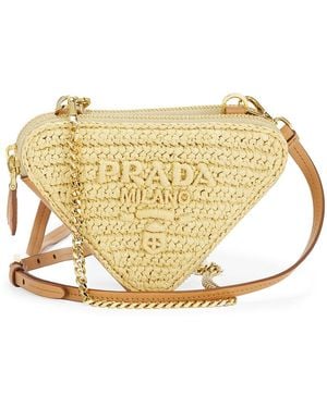 Prada Raffia Mini Triangle Shoulder Bag - Metallic