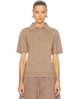 Entire studios Short Sleeve Knit Polo Top - Natural