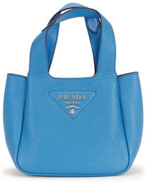 Prada Vitello Daino Logo Mini Tote Bag - Blue