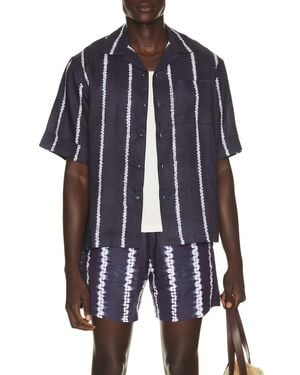 Commas Shibori Stripe Cuffed Camp Collar Shirt - Blue
