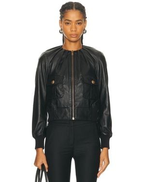 R13 Pleated Neck Leather Jacket - Black