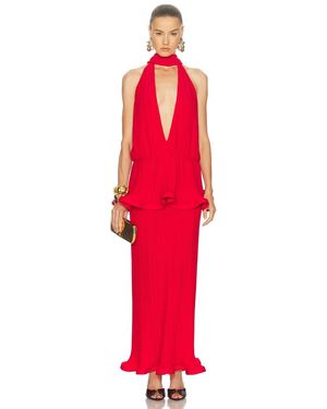 ROWEN ROSE Plunge Neck Long Dress - Red