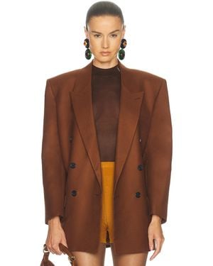 Saint Laurent Wool Double Breasted Jacket - Brown