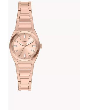 Fossil Everett 27 Mm Three-hand Rose Gold-tone Stainless Steel Watch - Pink