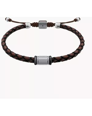 Fossil Machine Rondelles Brown Leather Station Bracelet - White