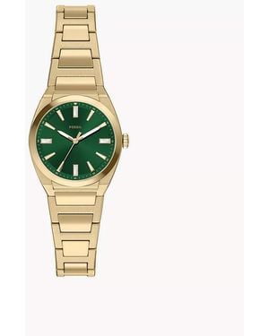 Fossil Everett 27 Mm Three-hand Gold-tone Stainless Steel Watch - Green