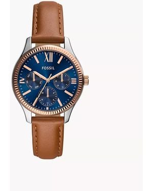 Fossil Rye Multifunction Brown Leather Watch - Blue