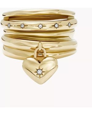 Fossil Sadie All My Love Gold-tone Stainless Steel Heart Prestack Ring - Metallic