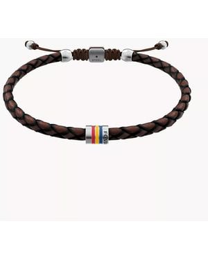 Fossil Everett Enamel Brown Leather Station Bracelet - White