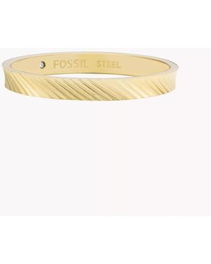 Fossil Harlow Linear Texture Gold-tone Stainless Steel Band Ring - Natural
