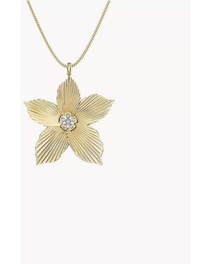 Fossil Sutton The Flower Collection Gold-tone Stainless Steel Pendant Necklace - Metallic