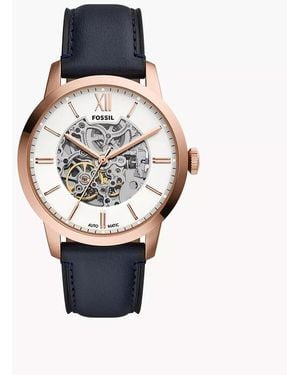 Fossil Townsman 44 Mm Automatic Navy Leather Watch - Blue
