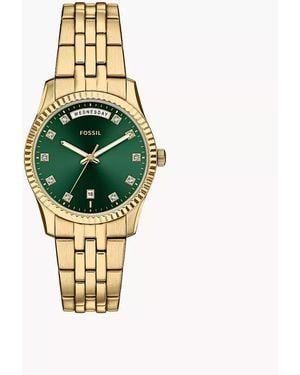 Fossil Scarlette Three-hand Day-date Gold-tone Stainless Steel Watch - Metallic