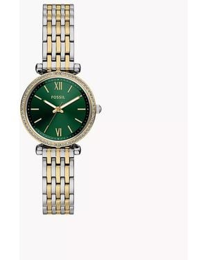 Fossil Carlie Mini 28 Mm Three-hand Two-tone Stainless Steel Watch - Green
