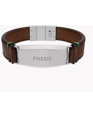Fossil Topstitch Brown Leather Id Bracelet