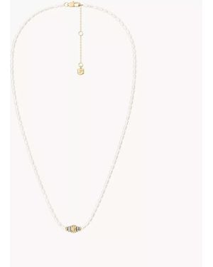 Fossil Harlow Rondelles White Acrylic Pearl Stainless Steel Station Necklace