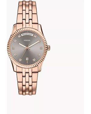 Fossil Scarlette Three-hand Day-date Rose Gold-tone Stainless Steel Watch - Metallic
