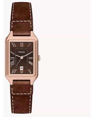 Fossil Raquel 23 Mm Three-hand Date Brown Leather Watch - White