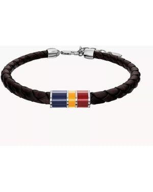 Fossil Everett Enamel Brown Leather Station Bracelet
