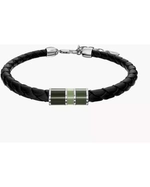 Fossil Everett Enamel Black Leather Station Bracelet