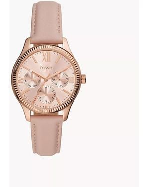 Fossil Rye Multifunction Pink Leather Watch