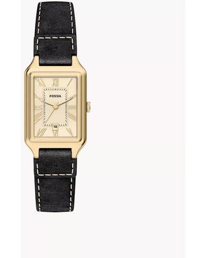 Fossil Raquel 23 Mm Three-hand Date Black Leather Watch - White